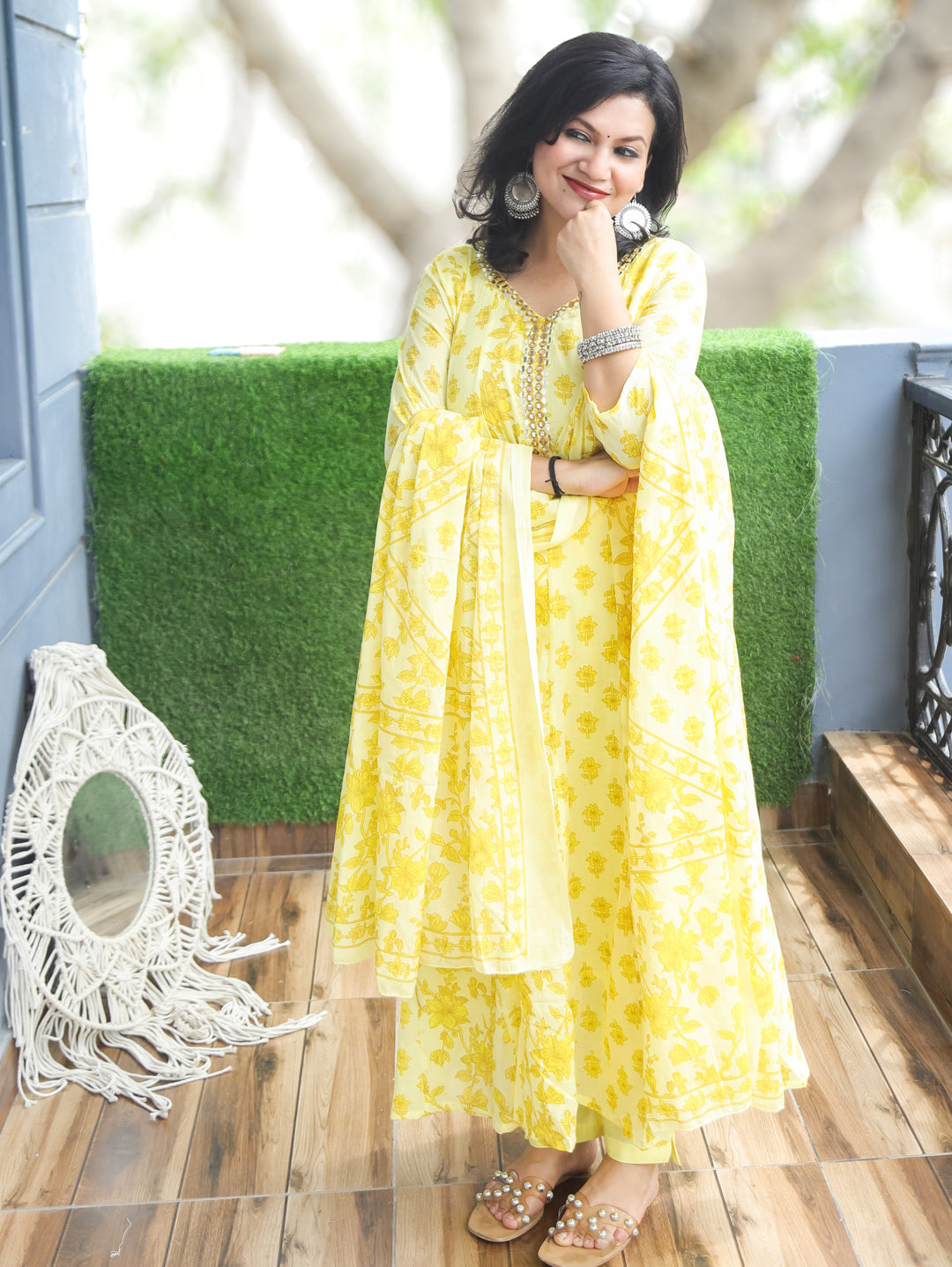 Bella Butter Yellow Patra Mul Cotton 3 Piece Set