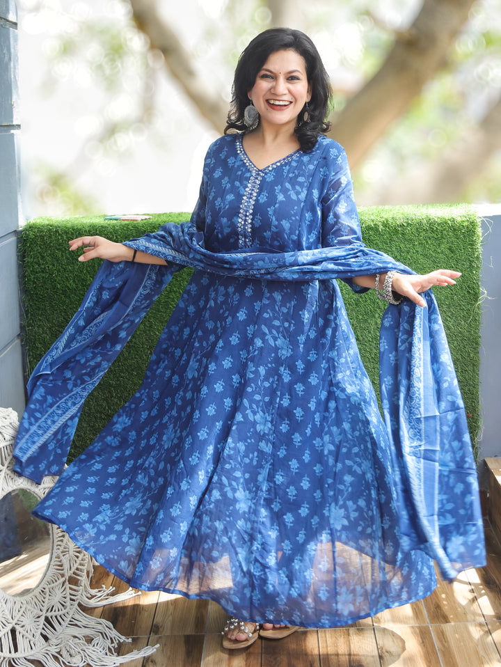 Bella Navy Blue Patra Mul Cotton 3 Piece Set