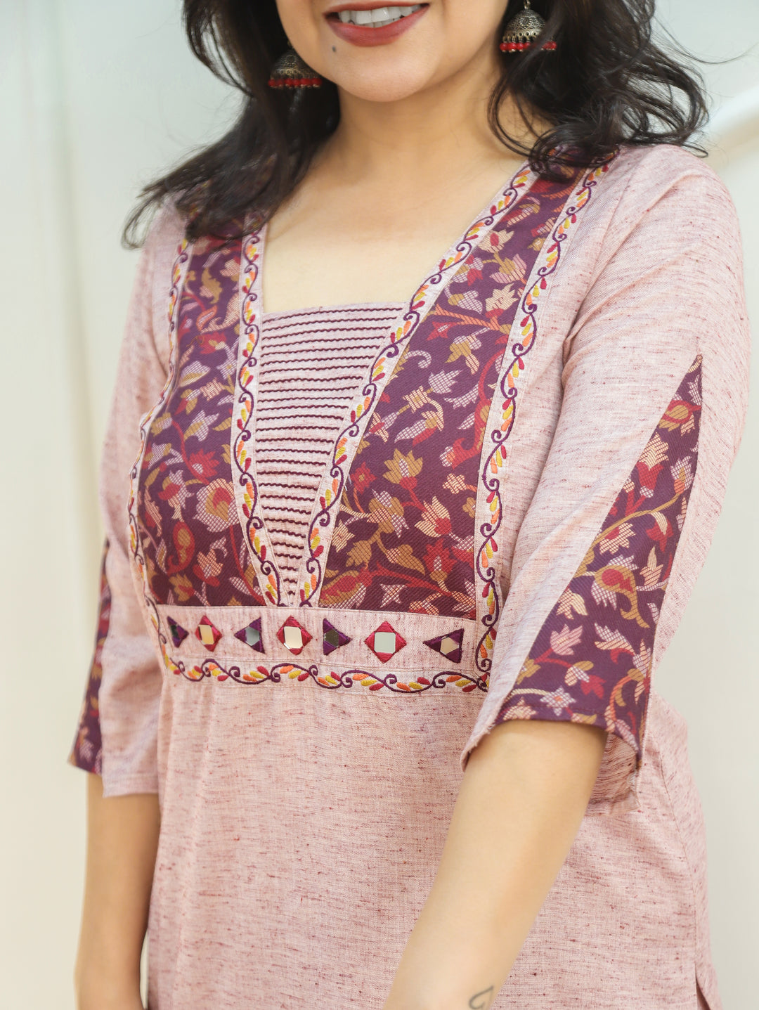 Rashiva Petal Pink Minimal Embroidery Kanni Print Semi Woolen Winter Set