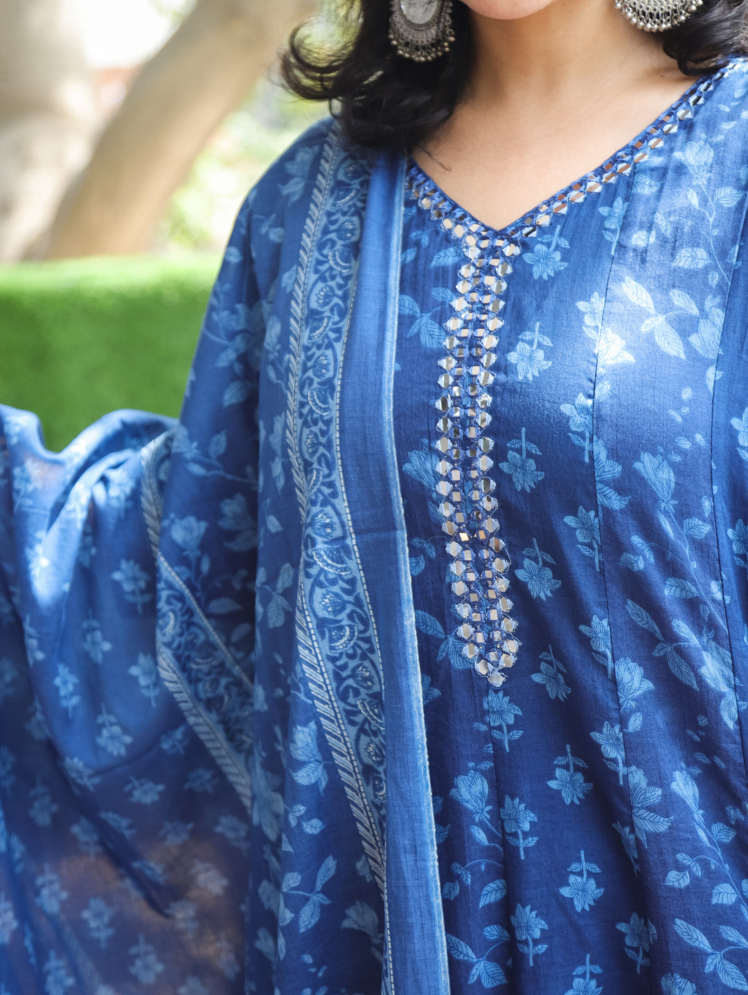 Bella Navy Blue Patra Mul Cotton 3 Piece Set