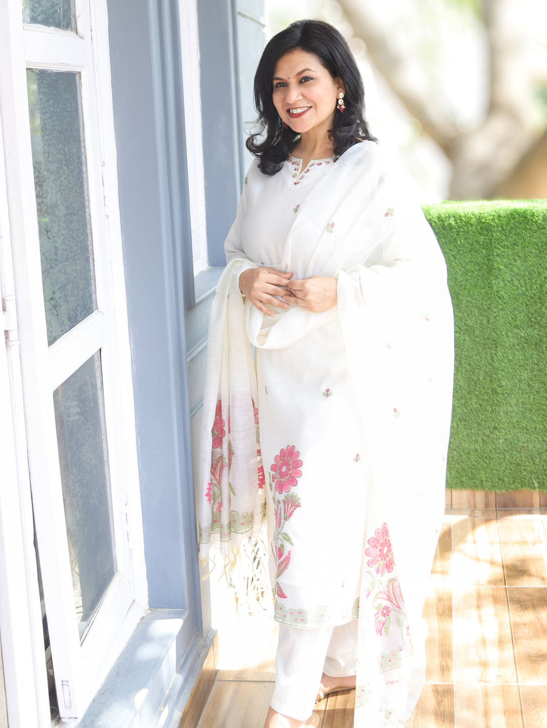 Flora White with Pink Jamdani 3 Piece Set