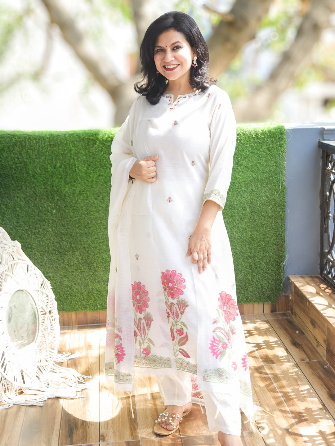 Flora White with Pink Jamdani 3 Piece Set