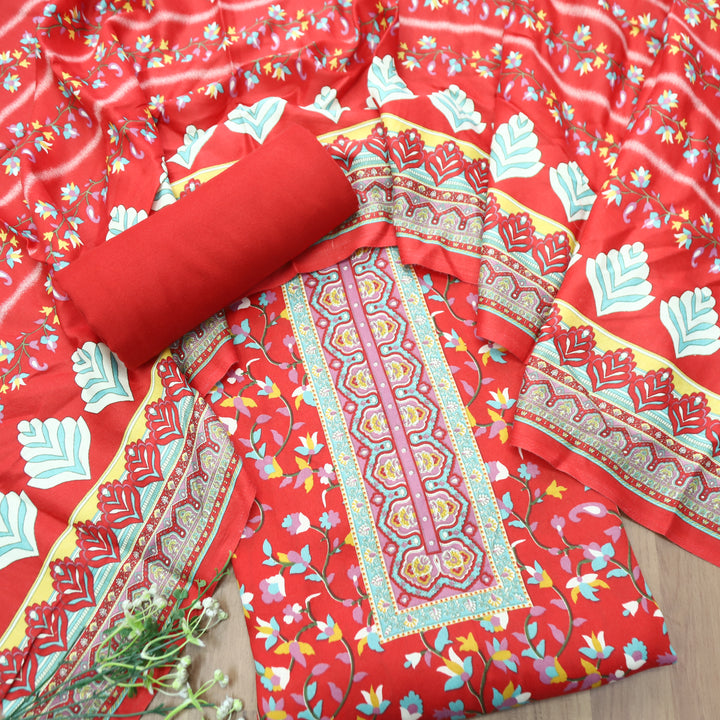 Mahira Bride Red Digital Kanni Printed Semi Pashmina Winter Set
