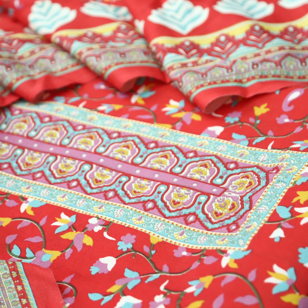 Mahira Bride Red Digital Kanni Printed Semi Pashmina Winter Set