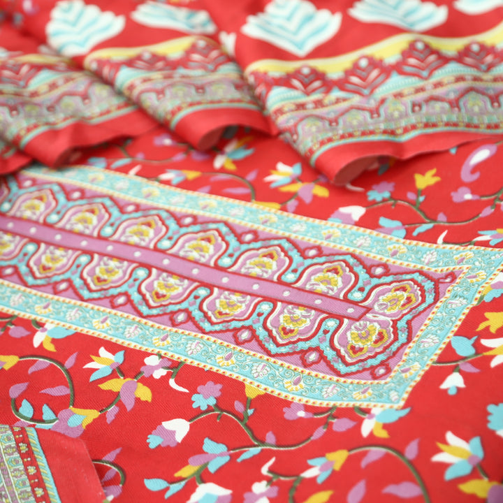 Mahira Bride Red Digital Kanni Printed Semi Pashmina Winter Set
