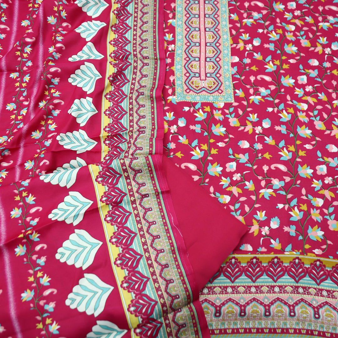 Mahira Magenta Pink Digital Kanni Printed Semi Pashmina Winter Set