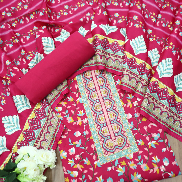 Mahira Magenta Pink Digital Kanni Printed Semi Pashmina Winter Set