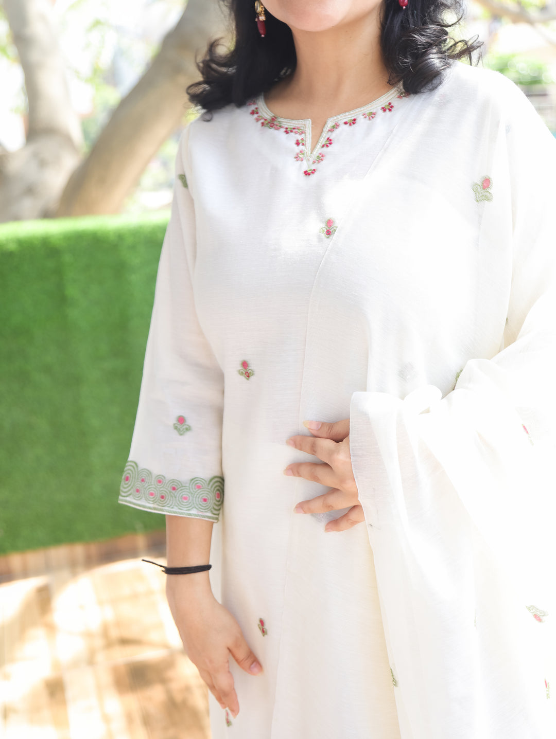 Flora White with Pink Jamdani 3 Piece Set