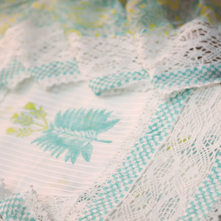 Keher White with Teal Floral Printed Embroidered Kota Doriya Suit Set