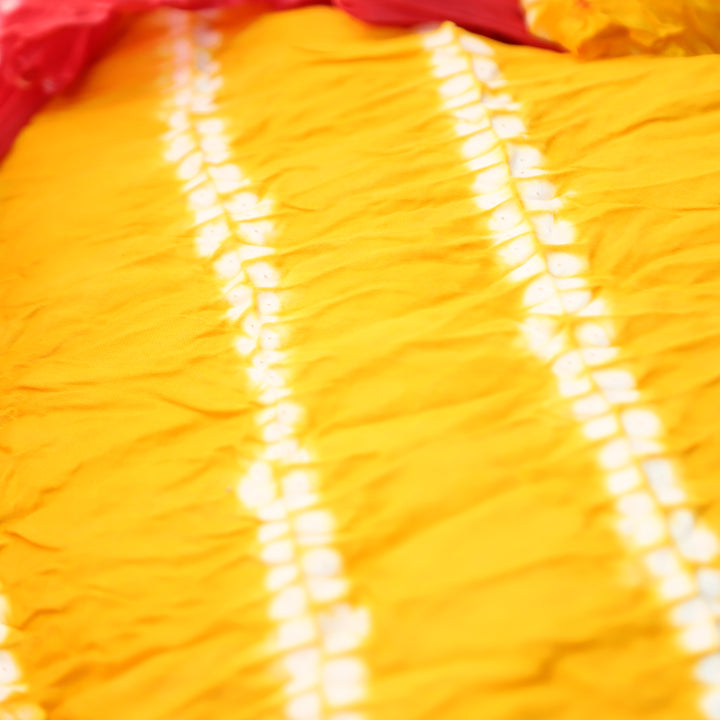 Leher Sunflower Orange Leheriya Printed Authentic Bandhej Cotton Satin Set