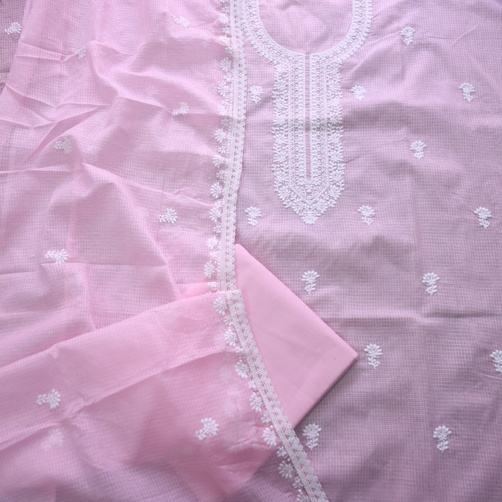 Ramaya Bubblegum Pink All Over Thread with Neck Work Kota Doriya Suit Set
