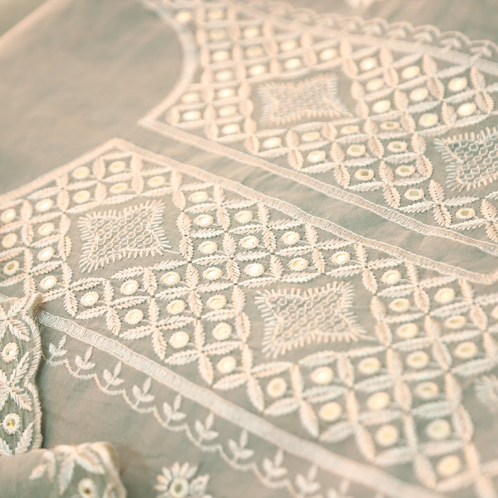 Vamika Sage Green Embroidered with Patra Panel Mul Chanderi Set