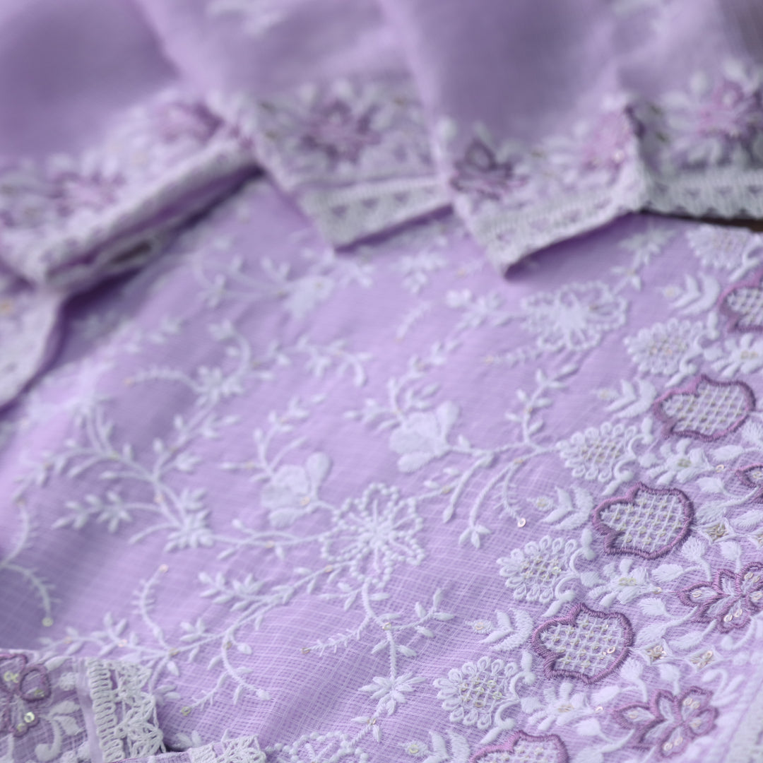 Ramaya Bright Lilac All Over Thread Work Kota Doriya Suit Set