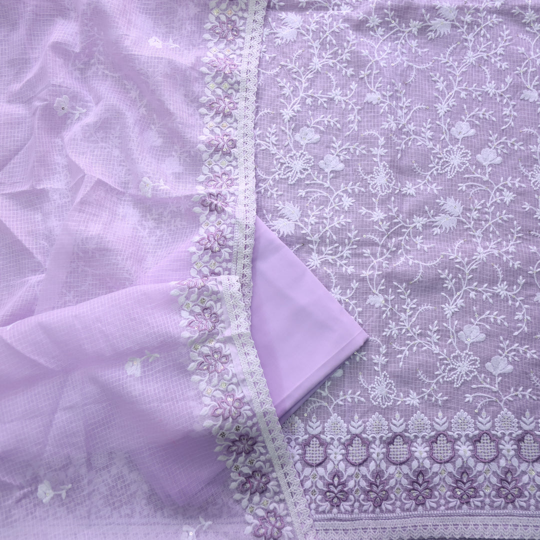 Ramaya Bright Lilac All Over Thread Work Kota Doriya Suit Set