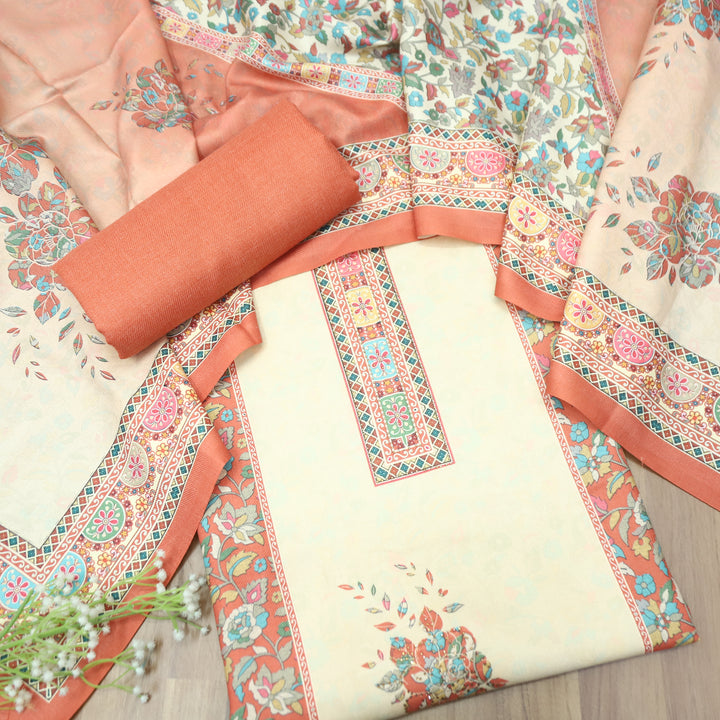 Kumbhvi Tang Orange Panel Style Swarovski Work Semi Pashmina Winter Set