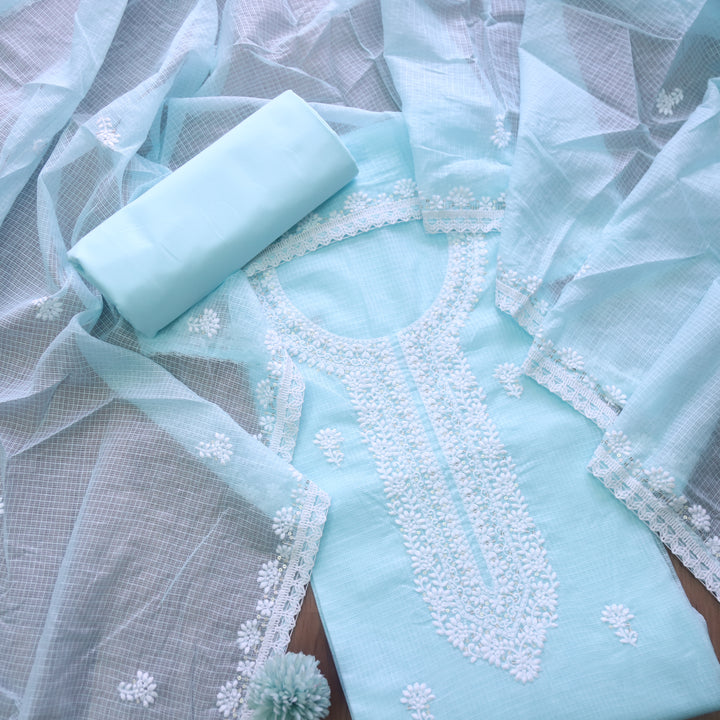 Ramaya Baby Blue All Over Thread with Neck Work Kota Doriya Suit Set
