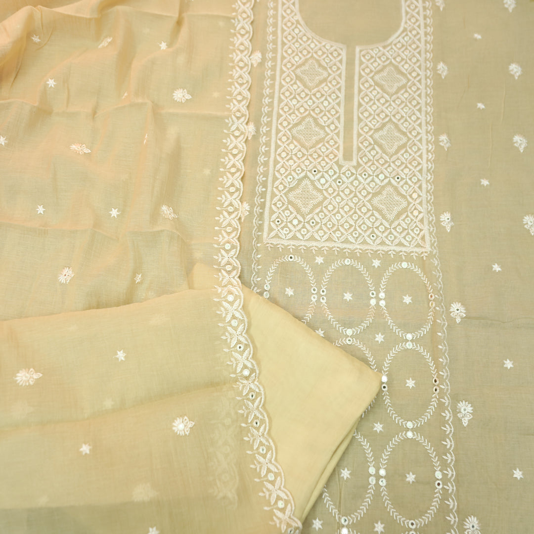 Vamika Sand Beige Embroidered with Patra Panel Mul Chanderi Set