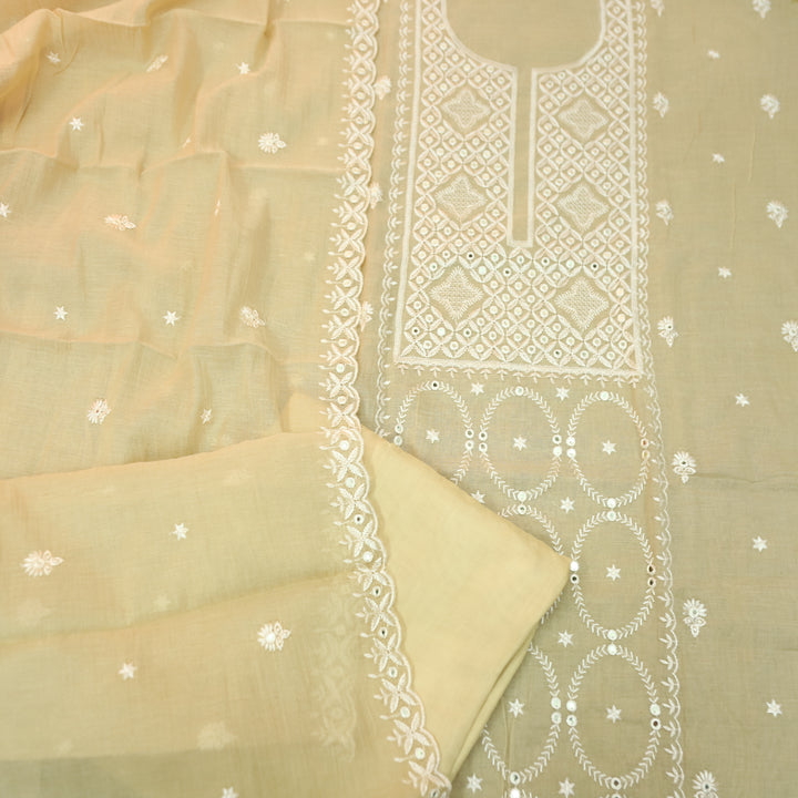 Vamika Sand Beige Embroidered with Patra Panel Mul Chanderi Set