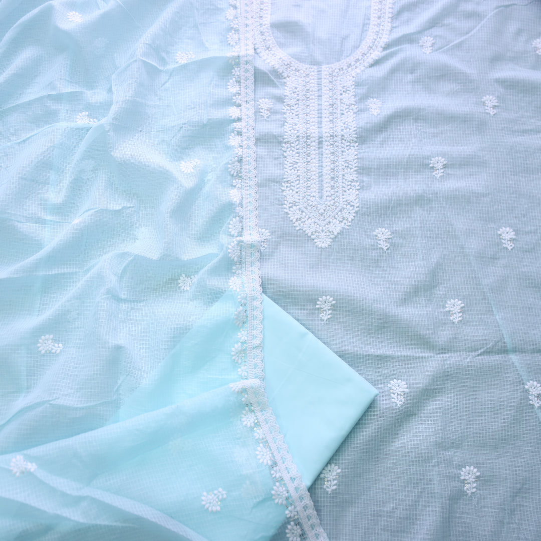 Ramaya Baby Blue All Over Thread with Neck Work Kota Doriya Suit Set