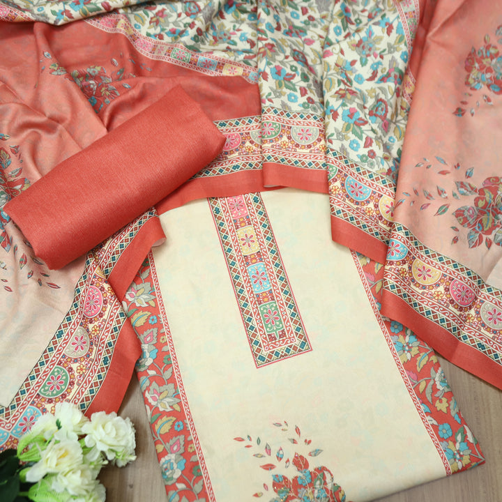 Kumbhvi Barn Coral Panel Style Swarovski Work Semi Pashmina Winter Set