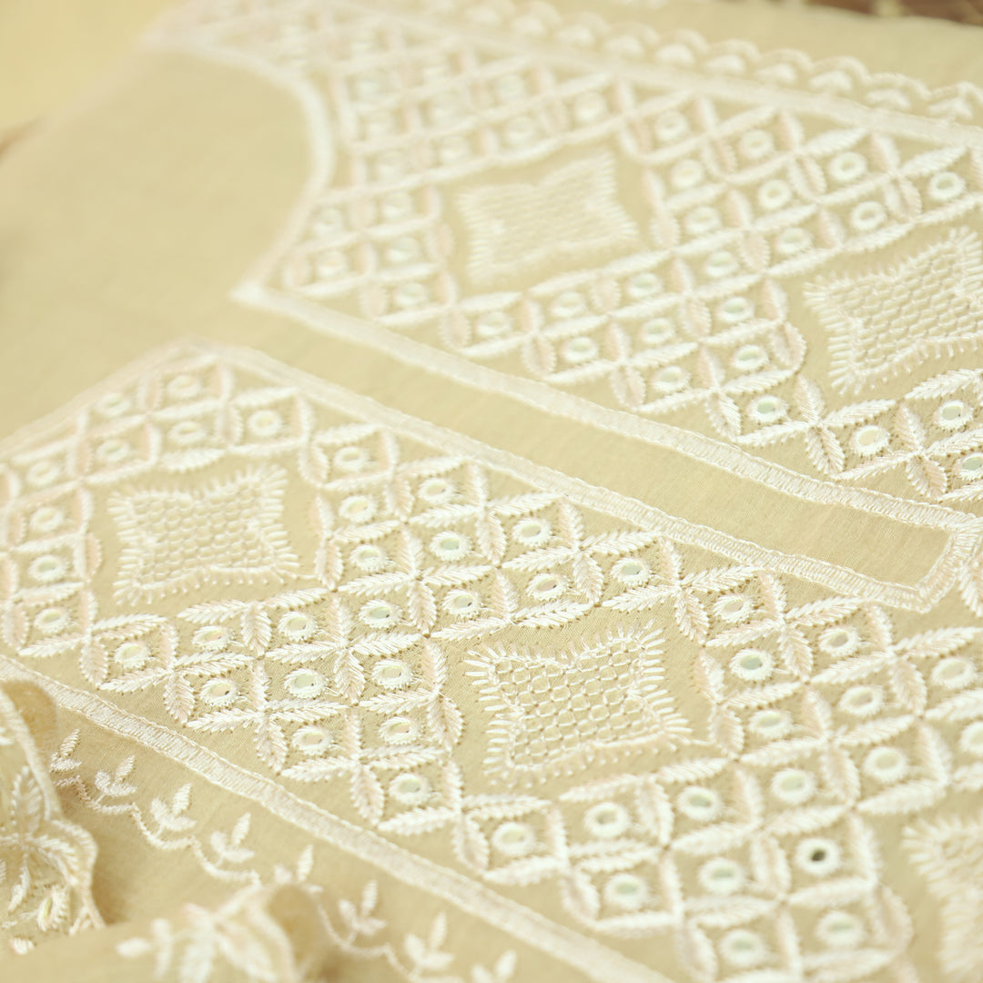 Vamika Sand Beige Embroidered with Patra Panel Mul Chanderi Set