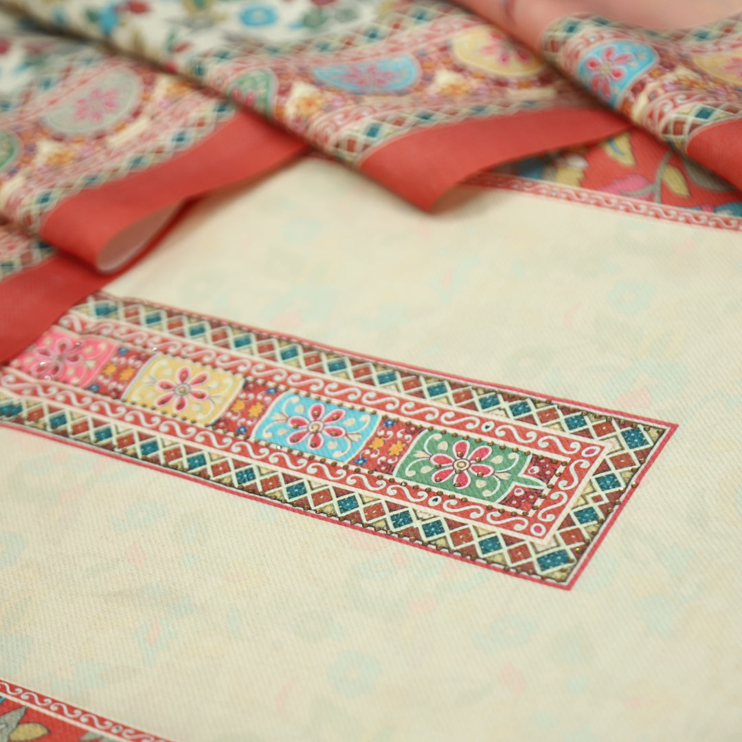 Kumbhvi Barn Coral Panel Style Swarovski Work Semi Pashmina Winter Set