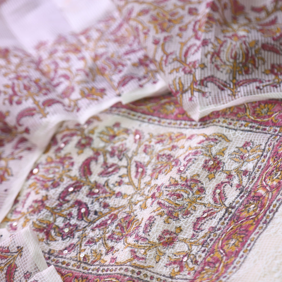 Geet Rani Pink All Over Thread Embroidered Work Printed Kota Doriya Suit Set