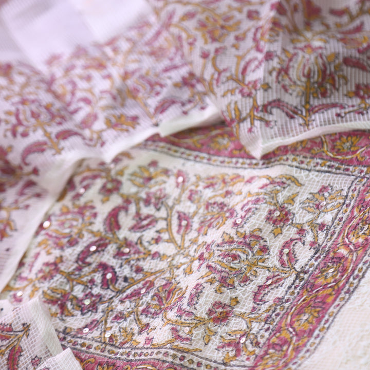 Geet Rani Pink All Over Thread Embroidered Work Printed Kota Doriya Suit Set