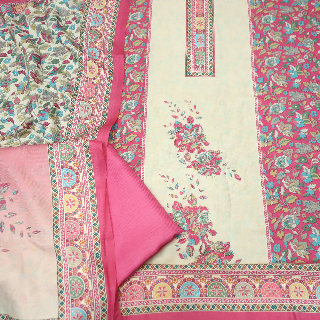 Kumbhvi Punch Pink Panel Style Swarovski Work Semi Pashmina Winter Set