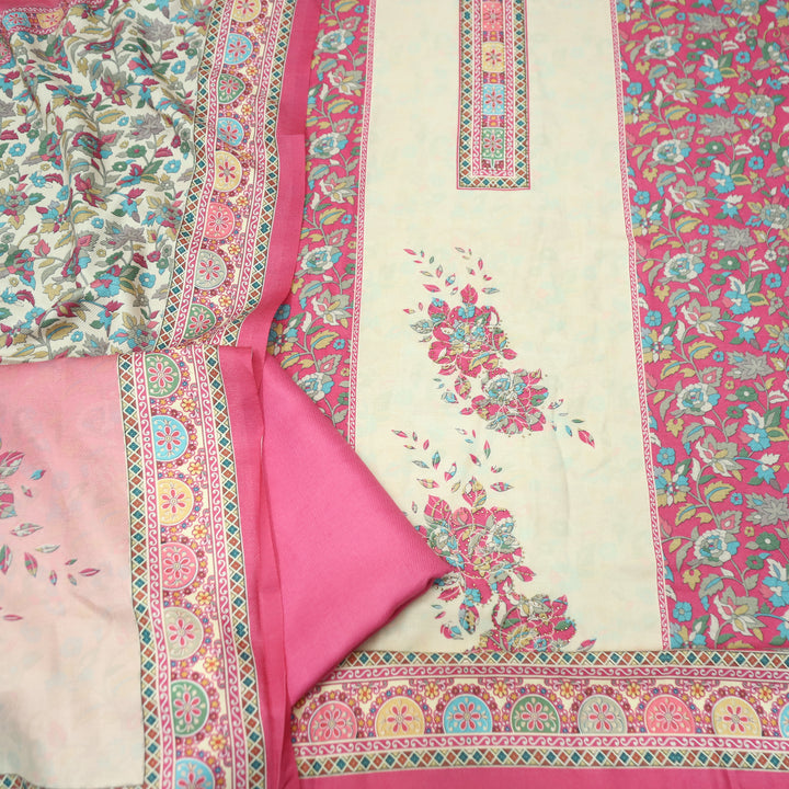 Kumbhvi Punch Pink Panel Style Swarovski Work Semi Pashmina Winter Set