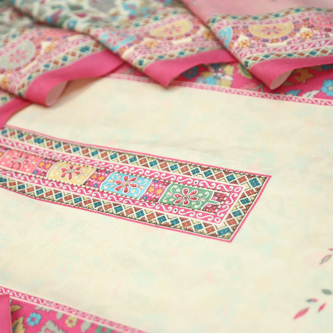 Kumbhvi Punch Pink Panel Style Swarovski Work Semi Pashmina Winter Set