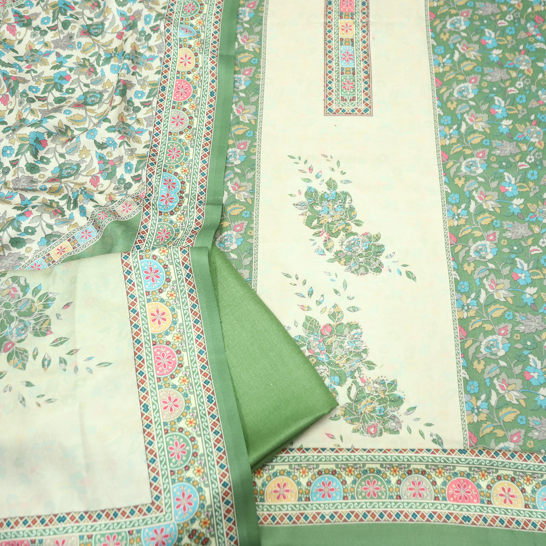Kumbhvi Leaf Green Panel Style Swarovski Work Semi Pashmina Winter Set