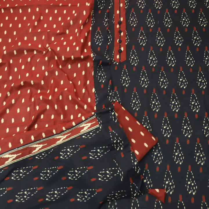 Dua Night Black Ikkat Digital Printed with Potli Button Patch Cotton Suit Set