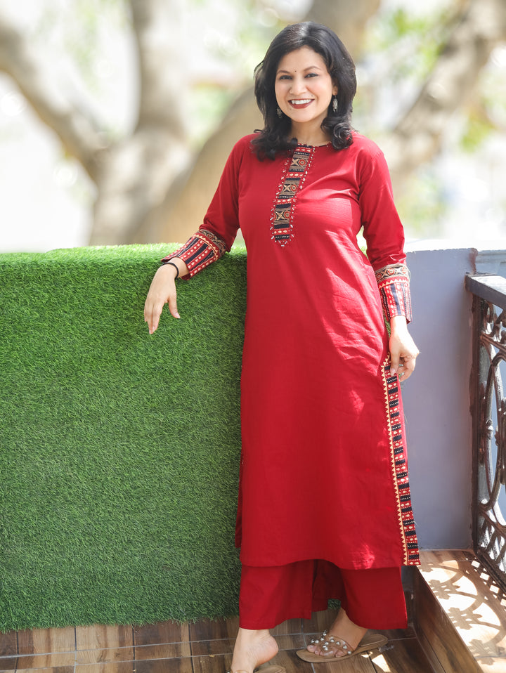 Suhani Cherry Red Cotton Jacket Set