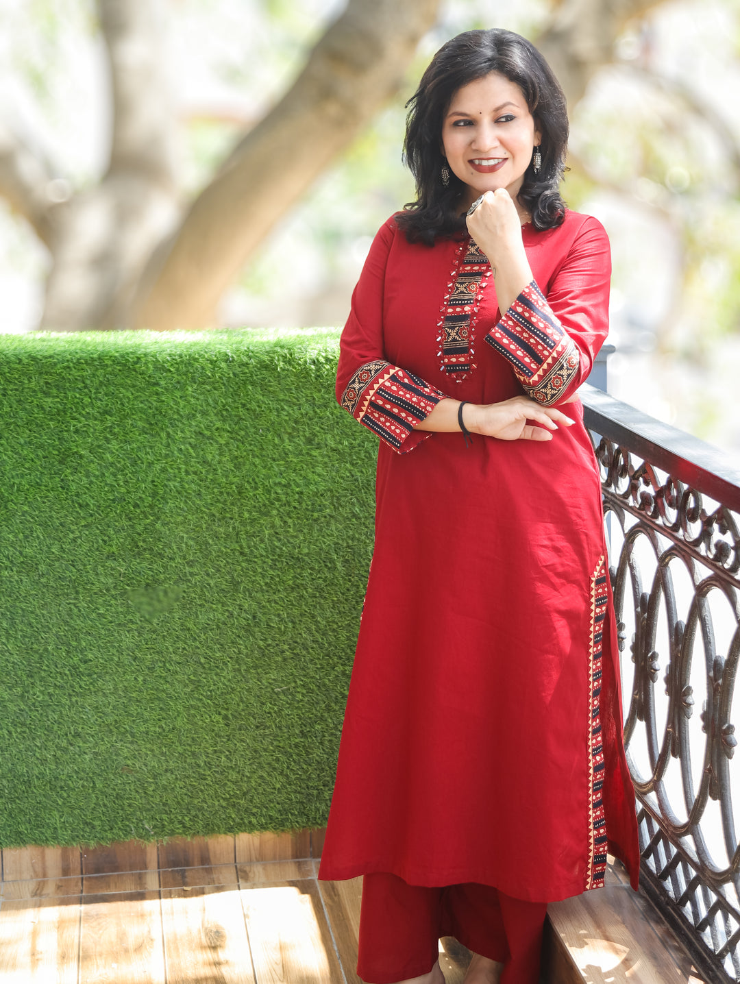 Suhani Cherry Red Cotton Jacket Set