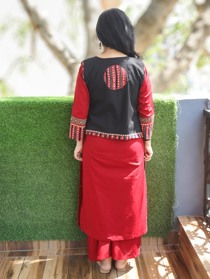 Suhani Cherry Red Cotton Jacket Set