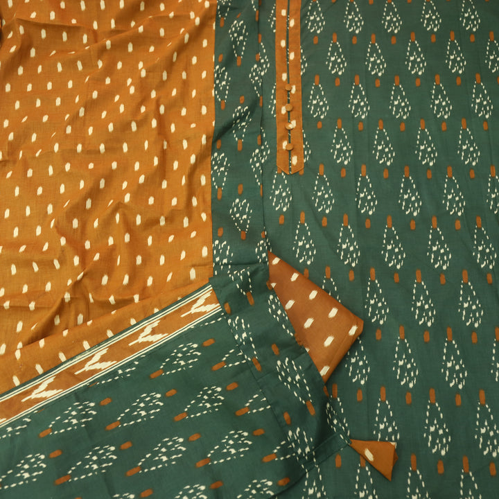 Dua Sacramento Green Ikkat Digital Printed with Potli Button Patch Cotton Suit Set