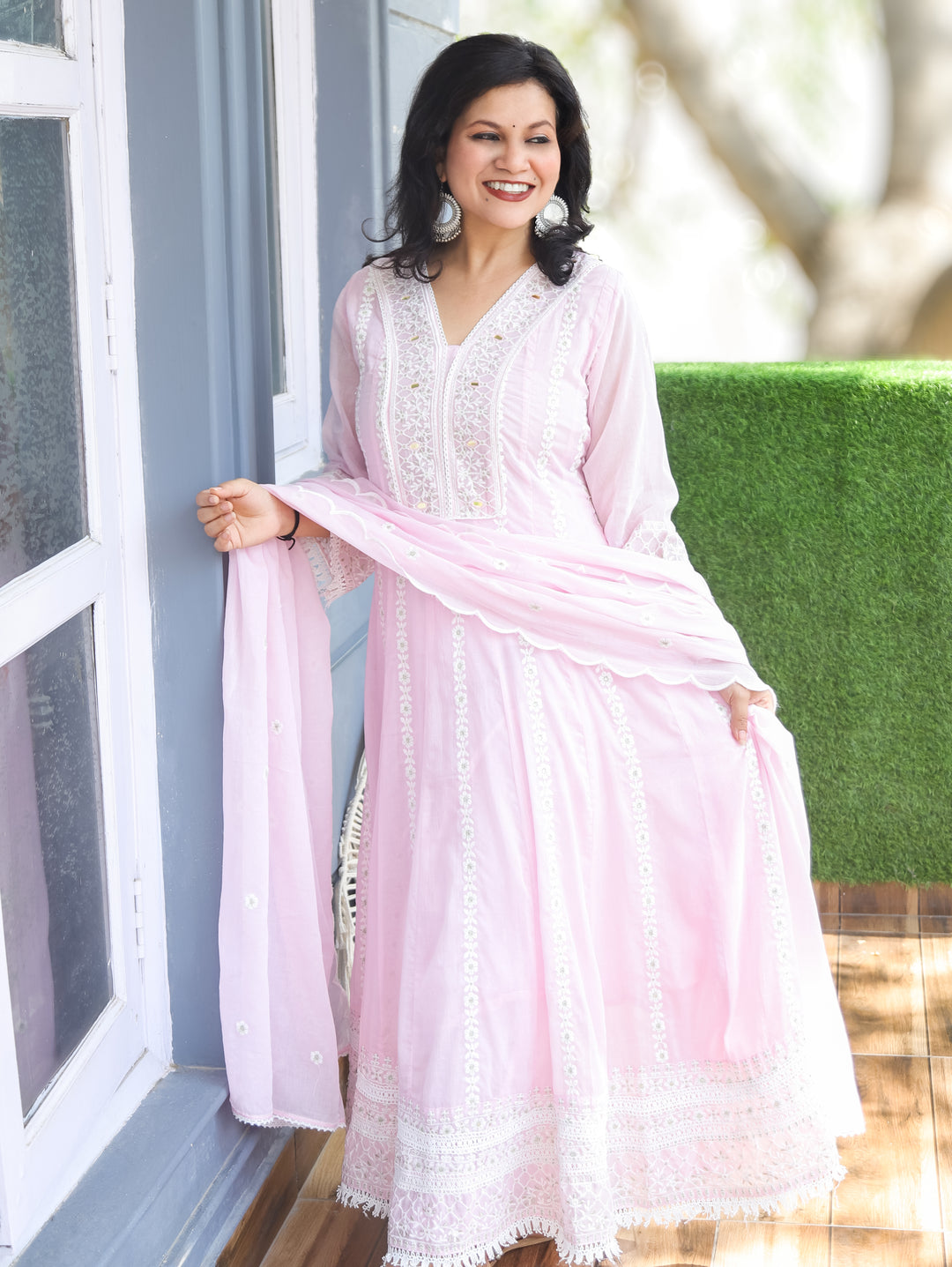 Naria Pink Embroidered Mul Cotton 3 Piece Set