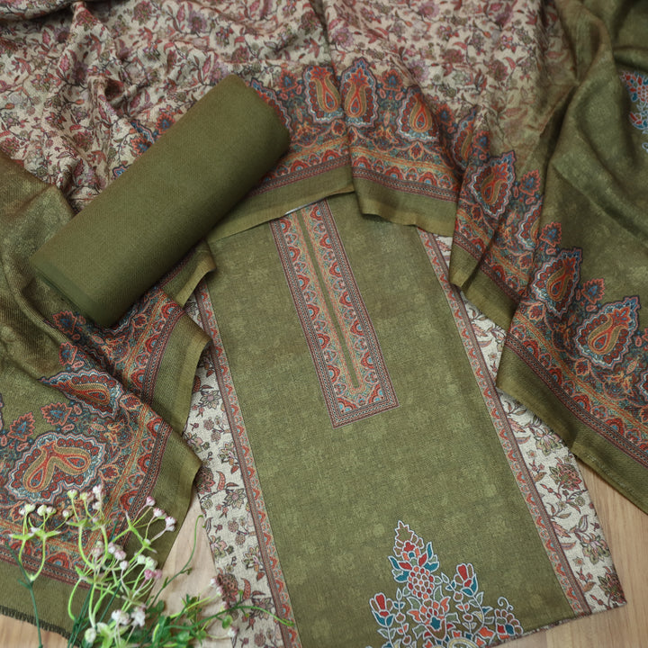आशा Fern Green in Panel Style Elegant Digital Printed Semi Pashmina Winter Set