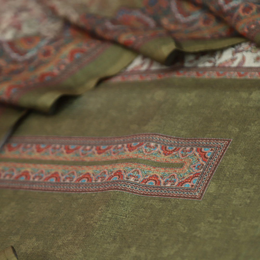 आशा Fern Green in Panel Style Elegant Digital Printed Semi Pashmina Winter Set