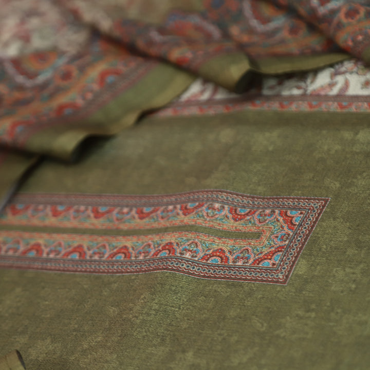 आशा Fern Green in Panel Style Elegant Digital Printed Semi Pashmina Winter Set