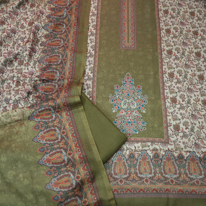 आशा Fern Green in Panel Style Elegant Digital Printed Semi Pashmina Winter Set