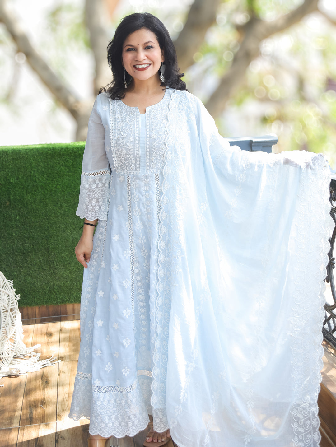 Olivia Powder Blue Embroidered Mul Cotton 3 Piece Set