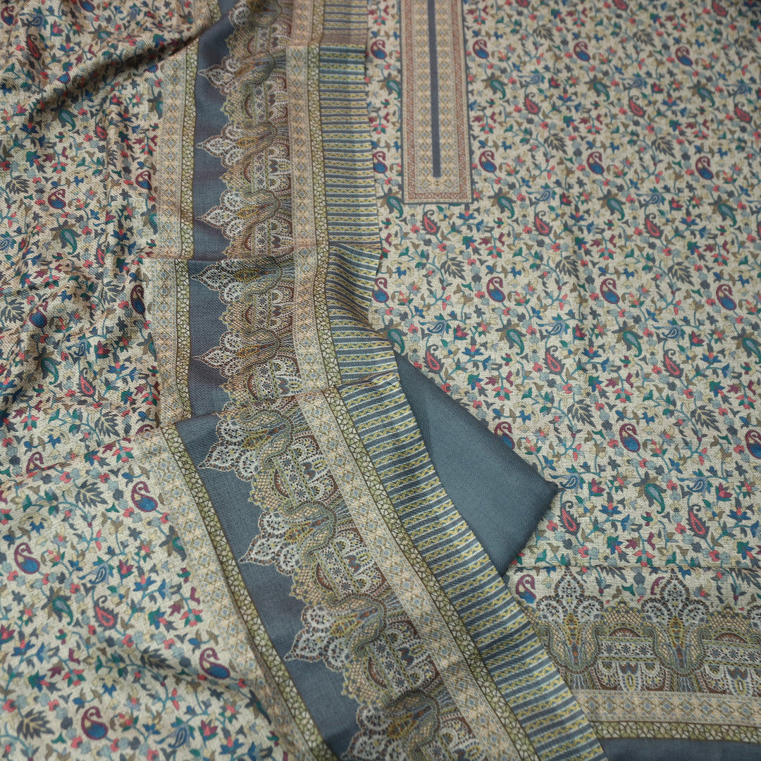 उषा Slate Grey in Elegant  All Over Digital Printed Semi Pashmina Winter Set