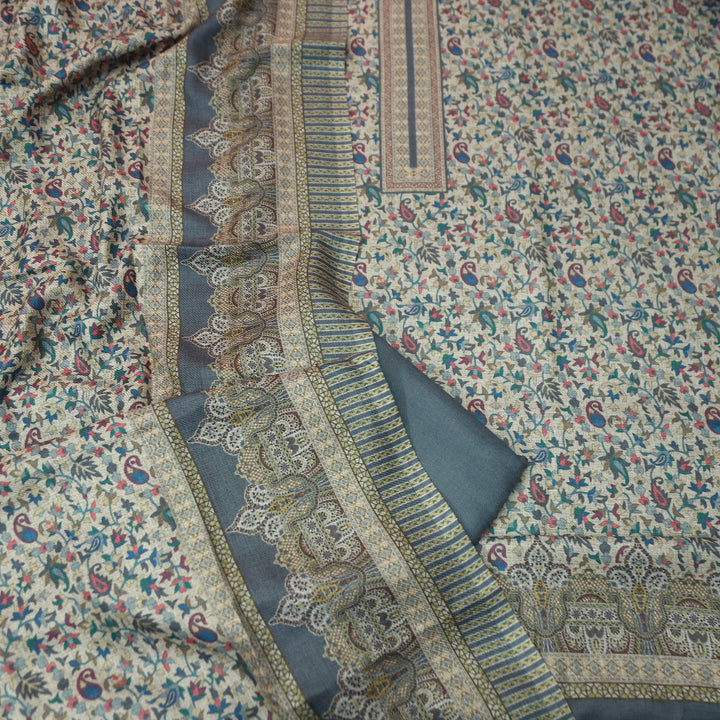 उषा Slate Grey in Elegant  All Over Digital Printed Semi Pashmina Winter Set