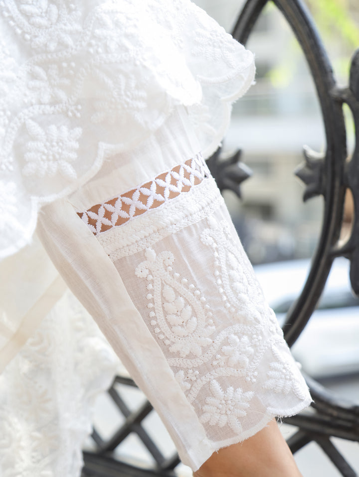 Olivia White Embroidered Mul Cotton 3 Piece Set