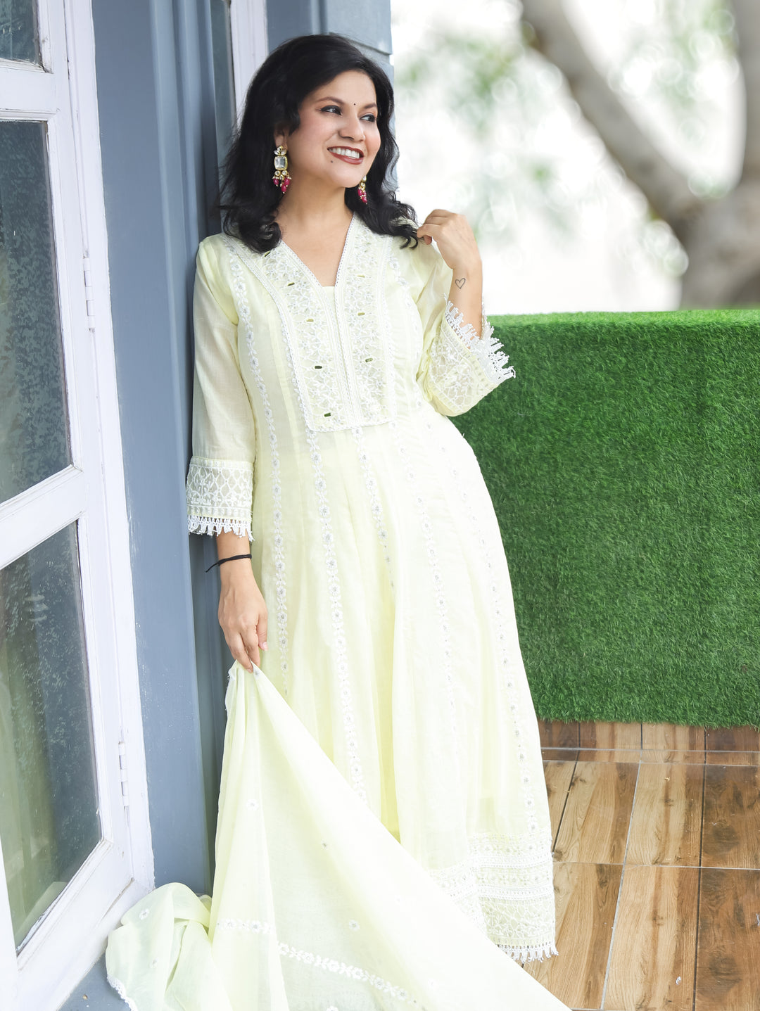 Naria Yellow Embroidered Mul Cotton 3 Piece Set
