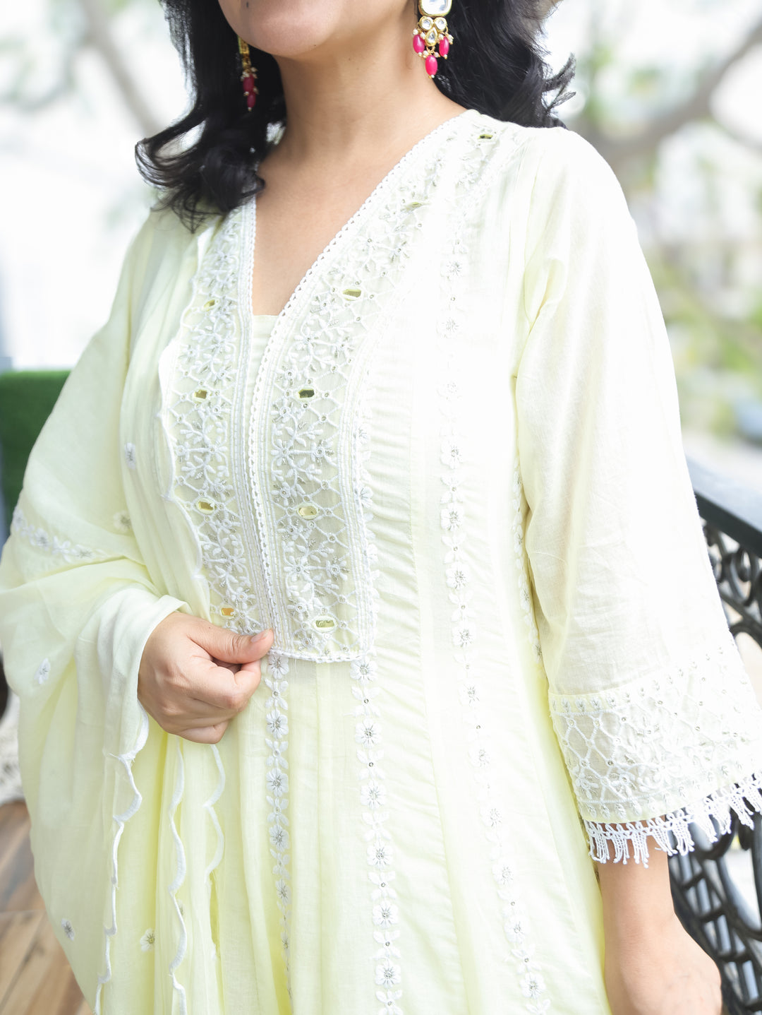 Naria Yellow Embroidered Mul Cotton 3 Piece Set