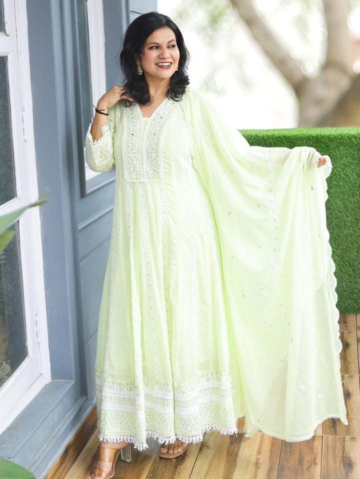 Naria Mint Embroidered Mul Cotton 3 Piece Set