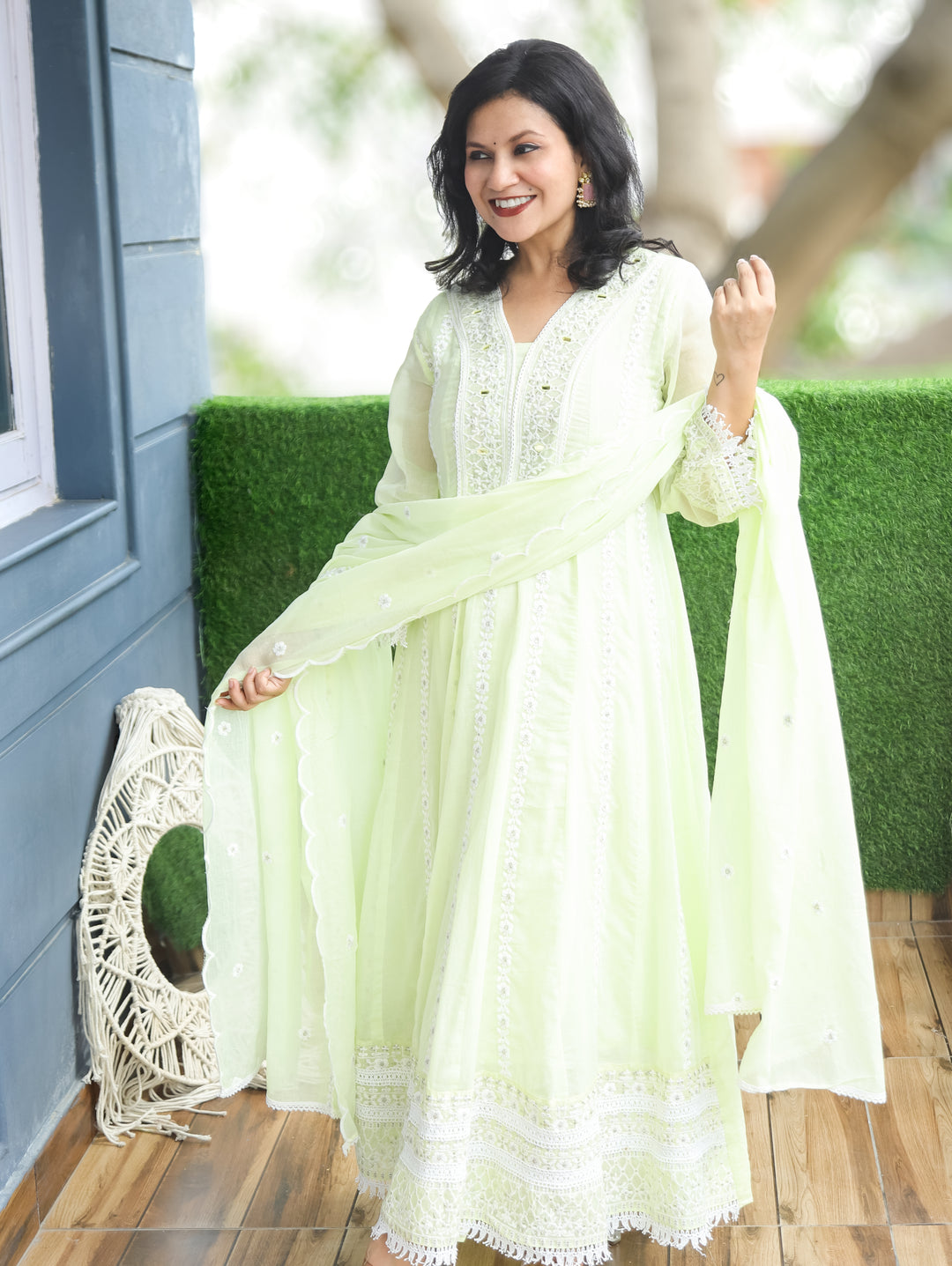 Naria Mint Embroidered Mul Cotton 3 Piece Set